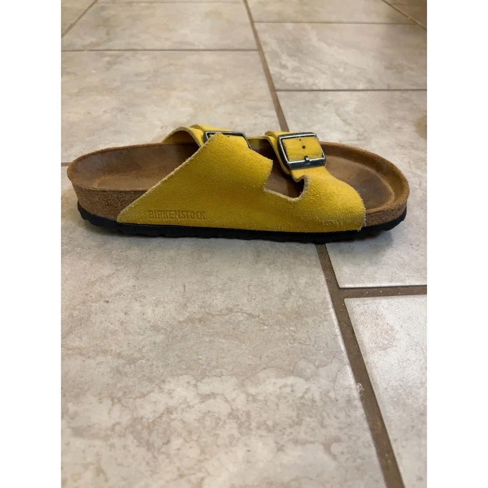 Birkenstock Arizona Soft Footbed Yellow Suede Sandals Womens 37 L6 M4